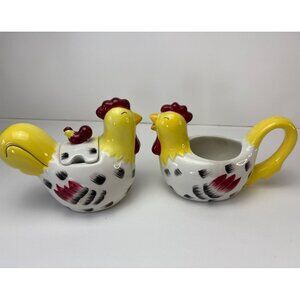 Houston Harvest Chestnut Creek Rooster Creamer & Sugar Set Ceramic